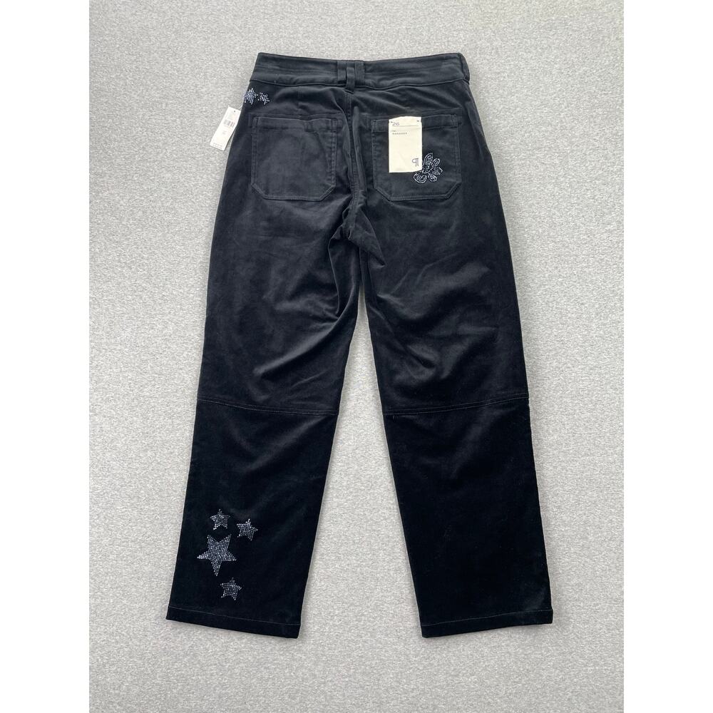 Anthropologie Pilcro The Wanderer Star Embellished Velvet Pants 26 Black Beaded - Picture 2 of 16